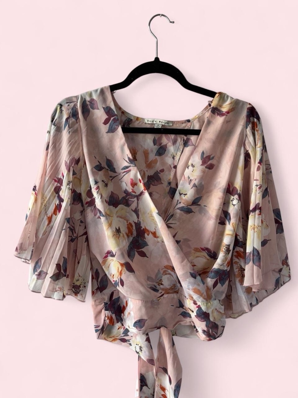 Haute Monde Blush Floral Wrap Tie-Front Blouse